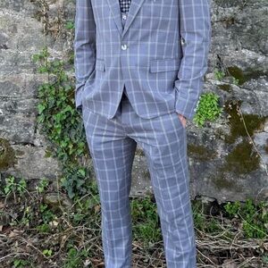 Men's Gray Checkered Suit